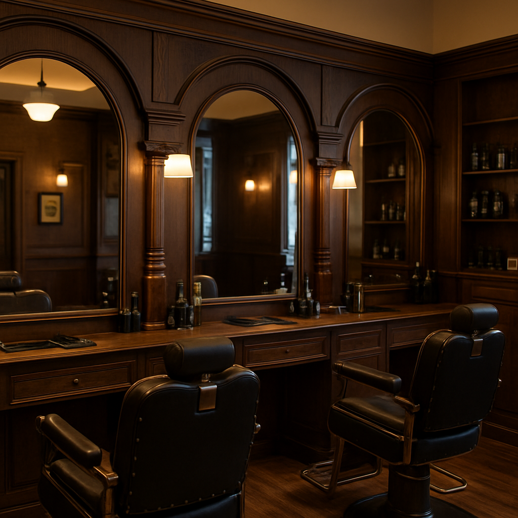 Traditional oak barber shop commercial joinery fit-out in London